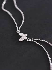 1pc S925 Sterling Silver Minimalist Butterfly Fully Paved Double Layer Bracelet, Delicate & Elegant Design, Suitable As Gift For Women - Butterfly - View 5