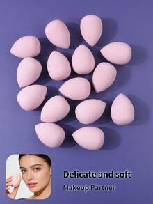 15件套柔软化妆海绵套装 - 美妆蛋和粉扑，适用于粉底、化妆品晕染和日常化妆 - 淺粉色 - 查看 3