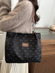 时尚条纹手提包 - 女士大容量单肩包 - 拉链托特包，适合日常使用 - 简约链条单肩托特包，适合青少年女孩、大学生、职场新人及白领，完美适用于办公室、工作、商务、通勤，是女士最佳工作包之选，闪亮图案 - 黑色 - 查看 6