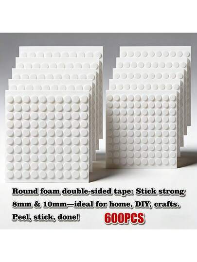 6片装双面泡沫波点600片圆形3D泡沫胶带，适用于剪贴簿泡沫贴纸、气球配件，也适用于手工工艺卡片（0.31英寸和0.4英寸）