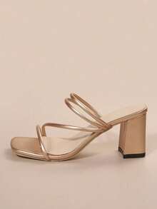 Vintage Multi-Strap Faux Leather Chunky Heel Sandals For Women, Soft Leather Outer, Slimming, Fashionable, Versatile, Comfortable - Champagne - View 4