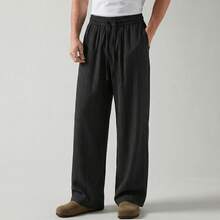 Lightweight Straight-Leg Casual Pants, Vertical Striped, Wide-Leg, Solid Color, Fashion Versatile Suit Trousers, Spring/Summer - Black - View 2