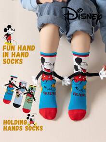 Disney 3双可爱3D迪士尼米奇过膝袜，儿童圣诞节大腿袜，时尚儿童派对长袜，高品质礼物。返校季，趣味时尚的迪士尼粉丝必备，家庭聚会圣诞礼物手提袋袜 - 彩色 - 查看 3