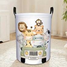 1pc, Cartoon Laundry Basket, Jungle Nursery Decor Elephant Giraffe Hampers Hamper Clothes Toy Storage Bin - Multicolor - View 10