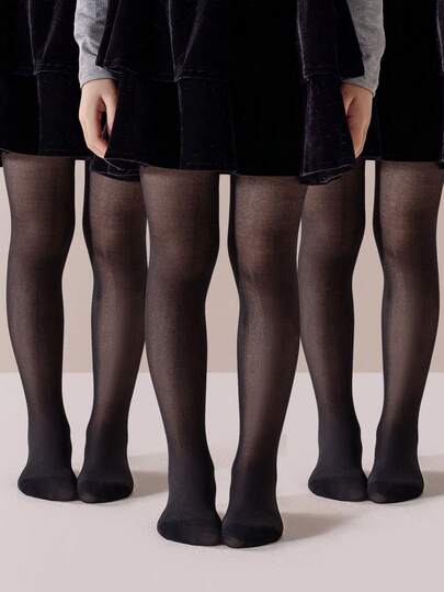 3/1 Pair Girls/Kids Black Tights, Cat Paw Anti-Slip Design, Classic Fashion Lightweight Breathable Snag-Resistant Stockings, Casual Soft Skin-Friendly Pantyhose, Suitable For Daily Dress, Stage Performance, Outdoor, Holiday Gifts