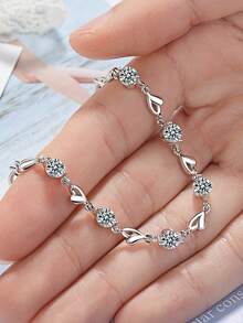 1条S925纯银极简浪漫心形手链，女士清新优雅锆石镶嵌心形手链，日常佩戴百搭，贴心礼物 - 愛心 - 查看 11