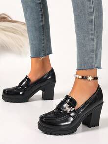 Women's Chunky Heel Butterfly Fashion High Heel Pumps, Comfortable Breathable Versatile Soft Bottom Elevated Party Heels - Black - View 4