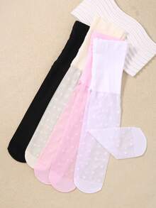 4/1 Pair Random Cute Heart Pattern Tights For Baby Girls, Black/White/Beige/Pink, Velvet Soft Breathable Skinny Leggings, Princess Pantyhose, Match All Skirts, Also Suitable As Gifts - Multicolor - View 2