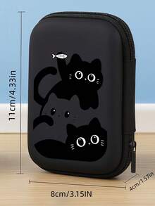 1 Peça Bolsa Organizadora de Cabos de Dados com Zíper Preto, Estampa Fofa de Gato Preto Impressa em UV, Bolsa de Armazenamento Portátil para Cabo de Dados/Carregador/Fone de Ouvido/Chaves/Moedas/Cartões, Bolsa Essencial para Viagem - Multicolorido - Visão 2
