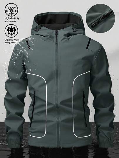 Chaqueta con capucha para hombres con cremallera, con rayas reflectantes para moda, diseño refinado de cremallera, adecuada para deportes o uso casual