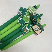 20支/套 圣帕特里克节四叶草主题圆珠笔，0.5毫米绿色凝胶墨水笔，笔身印有可爱的四叶草图案，适合作为派对礼物、学校用品、办公用品和家居用品。 - 黑色 - 查看 8