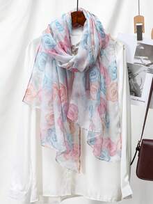 1 Peça Hijab Feminino com Estampa Floral em Aquarela, Lenço Versátil Macio e Respirável, Design Floral em Aquarela Bicolor Premium, Adequado para Uso Diário - Multicolorido - Visão 6