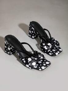 Women's New Polka Dot Open Toe Chunky Heel Fashion Versatile Slip-On Shoes, Suitable For Commuting - Multicolor - View 6