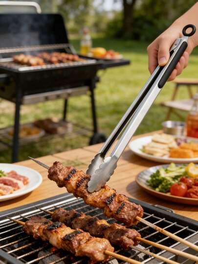 1pc Extra Long Barbecue Tongs, Steel Metal Cooking Tongs Suitable For Grilling, BBQ, Buffet