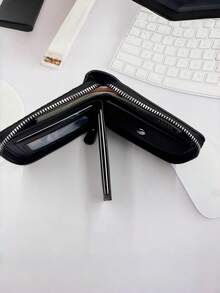 男士奢华仿皮钱包，压纹顶部，光滑黑色仿皮主体，拉链封口，多个卡槽，大容量，缝线设计——送给父亲、丈夫或兄弟的完美礼物 - 彩色 - 查看 7