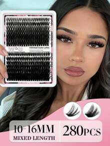 Waloshow 280 tufos de cílios individuais volumosos, curvatura 60D+80D, 10-16mm, para você mesma aplicar cílios postiços, super densos e naturais, ultramacios, reutilizáveis, ideais para iniciantes, perfeitos para o dia a dia, festas, festivais de música, Halloween e muito mais. - D - Ver 3