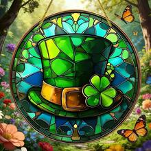 2D Acrylic 1pc, St. Patrick's Day Catcher, Shamrock Hat Logo, St. Patrick's Logo, Stained Window Hanging, Acrylic Sign, Window Hanging Decor, Round Logo, Housewarming Gift, Wreath Logo, Window Decor, Home Decor, Room Decor, Garden Decor - Multicolor - View 7