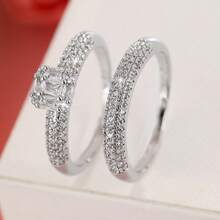 2 Pieces Copper Ring Set For Women, Elegant Retro Bridal Layering Ring With Sparkling Zirconia, Daily/Wedding Jewelry, Valentine's Day Gift - Wedding Rings 6 - View 10