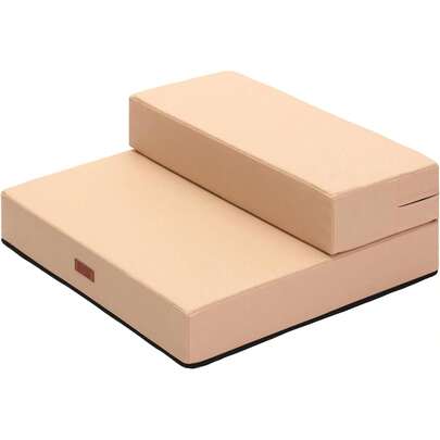 PetStyle ドッグステップ 幅広 55cm 犬 ステップ 階段 ペット保育園＆ペットホテル監修 ペット 犬用 犬ステップ 2段 防水 PVCレザー生地 硬めタイプ (ベージュ)