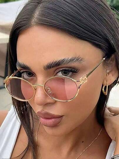 1pc Fashionable Oval Small Frame Fashion Glasses, Retro Elegant Personalized For Women, Suitable For Daily Wear, Street Style, Vacation, Travel, Summer Beach, Outdoor Activities, Travel Beach Accessories