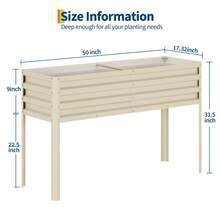 Cama de jardín elevada galvanizada con patas, 50 x 17 x 32 pulgadas, gran maceta elevada para plantas al aire libre, camas de jardín elevadas de metal resistente para verduras - Beis - Ver 3