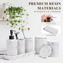 Bathroom Accories Set 6-Piece Bathroom Accory Set Toothbrush Holders Set Soap Dispenser Vanity Tray Tumbler Cotton Swab Jars Bathroom Organizer For Modern Bathrooms Marble White - 大理石白 - 查看 5