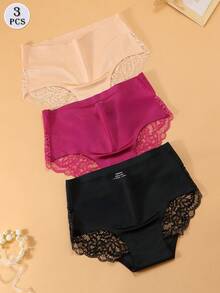 Set de 3 bragas de mujer de unicolor y sexy con aplicaciones de encaje y seda de hielo - Multicolor - Ver 2