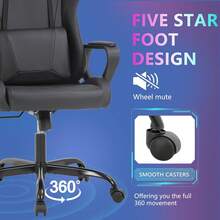 PayLessHere Ergonomic Racing Desk Chair Gaming Chair Computer Chair With Armrests 360° Swivel & Caster Pu Desk Task Chair Executive Headrest Lumbar Support For Back Pain Women Men And Adults (Black) - 黑色 - 查看 5