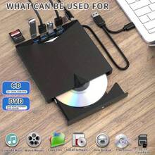 7-In-1 Multifunctional USB-C Portable CD/DVD +/ External Player/Reader/Writer, DVD Burner, USB 3.0 Hub - Compatible With Laptops, Desktops, All-In-One Computers - 黑色 - 查看 3