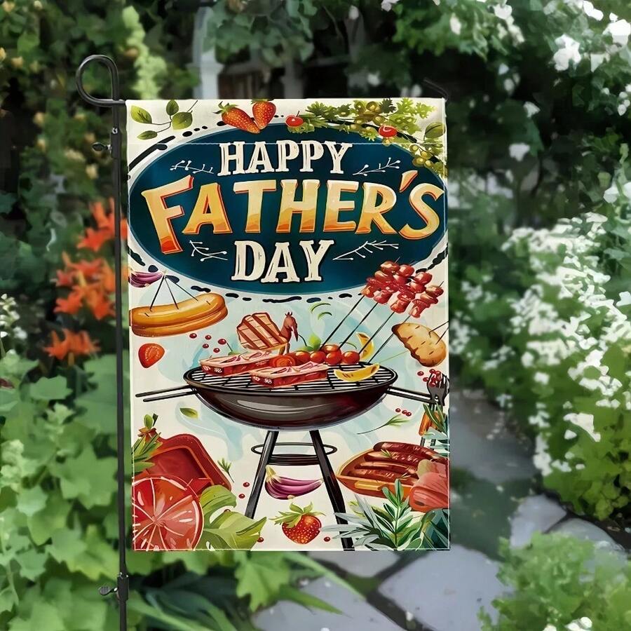1pc Happy Father's Day Garden Flag, Double-Sided BBQ And Tropical Design, Durable Polyester, Sleeve Design, Outdoor Yard Decor, Porch Decor, No Flagpole, Ideal Gift For Dad - Multicolor - View 1