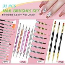 33pcs Nail Art Brushes,Double-Ended Dotting Tools,Nail Art Tool Set,Striping Brushes For Long Lines,Fingernail Drawing Pens With Palette Holder All In One For Beginners And Salon Home Use - 33PCS - View 7
