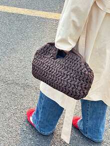 2026新款手工编织女包，沙滩度假手提包，单肩包，斜挎包，草编包 - 咖啡 - 查看 1