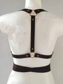 1 chiếc corset/áo nịt ngực bằng da PU màu cà phê thanh lịch dành cho nữ, kiểu dáng đường phố, phù hợp cho đi làm hàng ngày, đi nghỉ mát, dự tiệc, Halloween, phụ kiện trang phục Giáng sinh. - Vàng - Xem 3