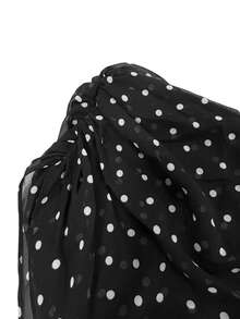 Áo kiểu nữ mới bằng vải chiffon chấm bi mỏng, xếp ly, cổ rủ - Phong cách gợi cảm, thanh lịch cho kỳ nghỉ - màu đen - Xem 12