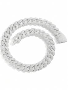 VJS 1条22毫米宽嘻哈街头风个性化全锆石迈阿密链，黄铜材质男士项链，休闲个性化配饰 - 銀色 - 查看 6