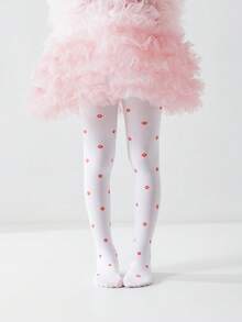 1pc Children's Thin Anti-Snag Stockings, Cute Lip Print Design, Fashionable Breathable Soft & Smooth White Pantyhose, Suitable For Valentine's Day, Birthday Party, Vacation, Leisure - Red and White - View 7