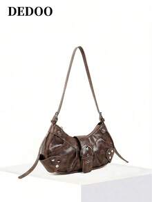 Dedoo 轻便复古女包：朋克哥特风Y2K风格纯素皮革机车包，饰有铆钉、金属链条和可调节肩带——适合青少年、大学生、街头时尚、音乐会、音乐节和个性穿搭。2000年代时尚女包