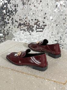 Women's Fashion Versatile Strap Buckle Flat Loafers, Comfortable Casual Outdoor Shoes For All Seasons - Burgundy - View 8