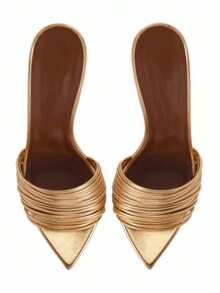 女士新款露趾凉鞋，豹纹搭扣高跟鞋，性感10厘米超高跟凉鞋，春夏款 - 金色 - 查看 5