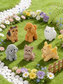 7件迷你树脂小狗摆件，微景观装饰配件，适用于卧室、书桌、办公室装饰，柔和可爱的设计带来治愈的氛围，愿您被可爱环绕，享受生活中的简单快乐 - 彩色 - 查看 2