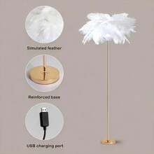 1pc Creative Ostrich Feather Floor Lamp, Dimmable 3-Color Changing Warm Lighting For Bedroom, Living Room, Wedding Decor, Charging Version Includes 1 Data Cable - Gold Charging Version - View 3