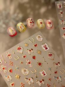 Retro Embossed Nail Art Stickers Sun Heart Flower Design 3D Gold Self-Adhesive Decals For Manicure Nail Supplies - Multicolor - View 8