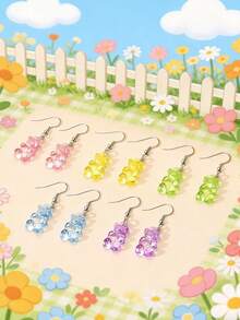 8 pares Pendientes largos con diseño de oso - Multicolor - Ver 9