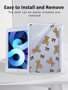 Ayotu 1pc Cartoon Bear & Bow Transparent Case, Suitable For IPad 11/IPad 10/IPad 9/IPad Air 7th 11 Inch/IPad Air 5th/Kindle Paperwhite 11th/Kobo Libra Colour, Kobo Clara Colour/Bw/2E, Full Coverage Transparent Protective Case, Silicone Soft Shell - Multicolor - View 7