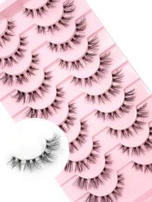 10 Pairs Value Pack Transparent Band 5D Faux Mink Lashes Fluffy Natural Crisscross Thick Lashes - Black - View 1