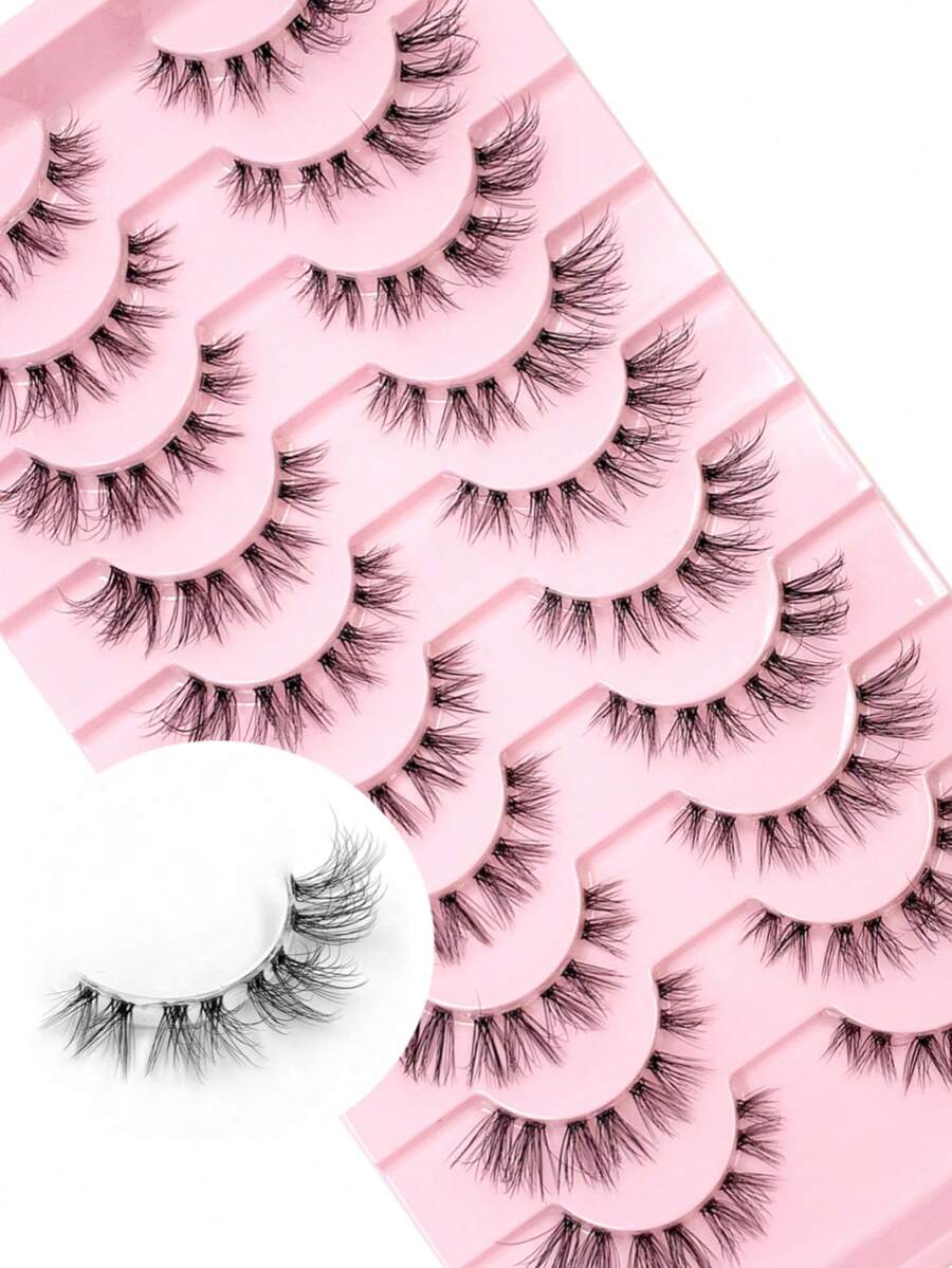 10 Pairs Value Pack Transparent Band 5D Faux Mink Lashes Fluffy Natural Crisscross Thick Lashes - Black - View 1