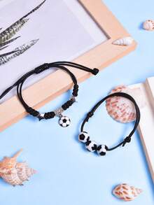 3件套男士礼品，2026新款足球运动手表，柔软硅胶表带石英腕表，可调节编织绳手链 - 黑色 - 查看 9