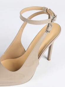 2026夏季新款女士尖头性感高跟凉鞋，厚底露趾 - 杏色 - 查看 7