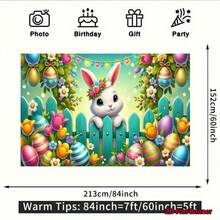 1 pièce Bannière plate 2D Lapin de Pâques Jardin de printemps avec tulipes et œufs pastel - rose clair, jaune, bleu, violet, vert, blanc et orange. Décoration de fête de Pâques intérieure/extérieure, toile de fond pour chasse aux œufs de Pâques, fourniture murale pour mariage d'anniversaire à la maison - sans alimentation électrique, design plat 2D - 1 PCS (1 pièce) - Voir 4