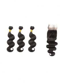 1 Bundle Wavy Human Hair With 4x4 Transparent Lace Closure, Single Bundle Or 3 Bundles With High Quality Human Hair Closure, Free Part, Natural Black Color, 45g Per Bundle - Natural Black - View 20